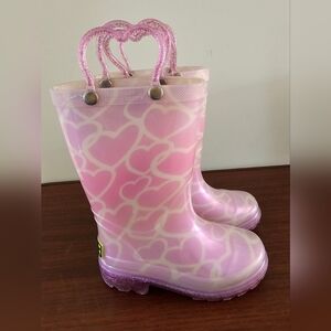 WESTERN CHIEF Abby Pearlized 3Pink Heart Pattern Pull On Rain Boots